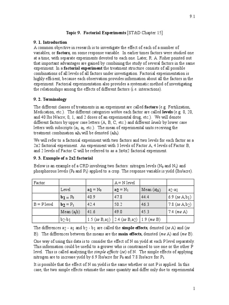 Topic 9. Factorial Experiments (ST&D Chapter 15) : 1 2 I I I I | PDF ...