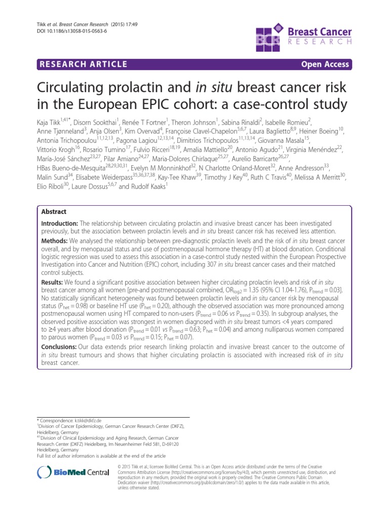 Circulating Prolactin and in Situ Breast Cancer Risk in The European ...