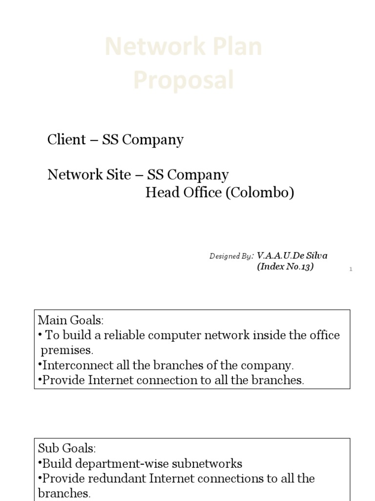 Network Plan Proposal: Client - SS Company Network Site - SS Company ...