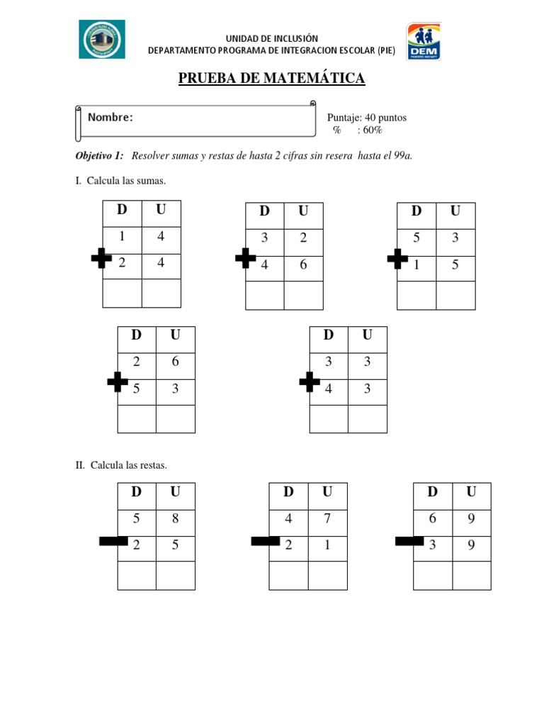 Sumas y Restas Hasta El 99 Sin Reserva | PDF | Enseñanza de matemática