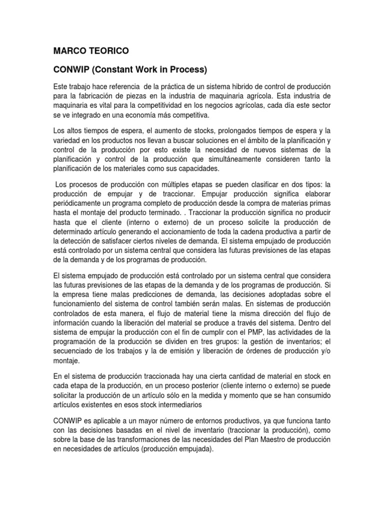 CONWIP (Constant Work in Process) | PDF | Inventario | Industrias