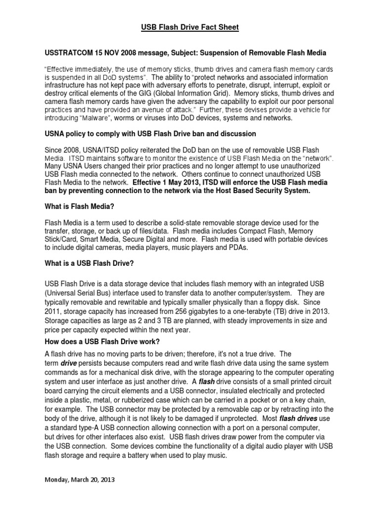 Flash Drive Fact Sheet PDF Usb Flash Drive Flash Memory