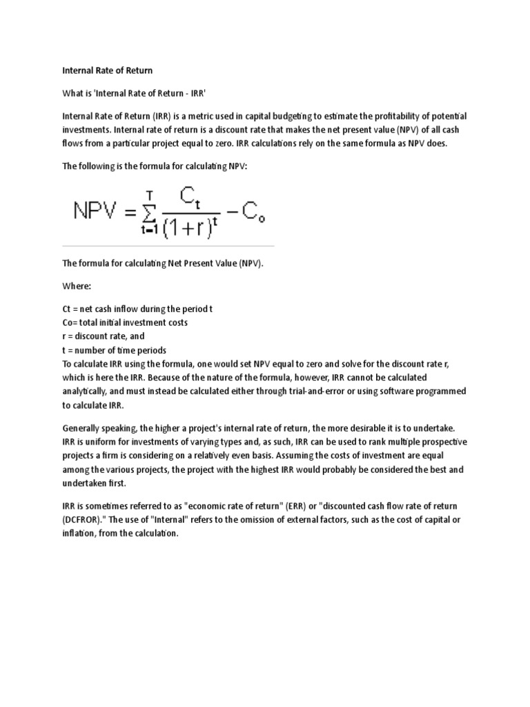 Internal Rate of Return | PDF | Business