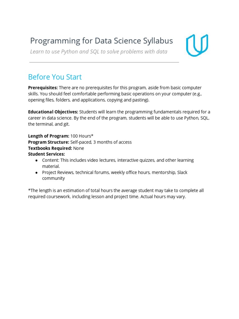 Programming For Data Science Syllabus: Before You Start | Download Free ...