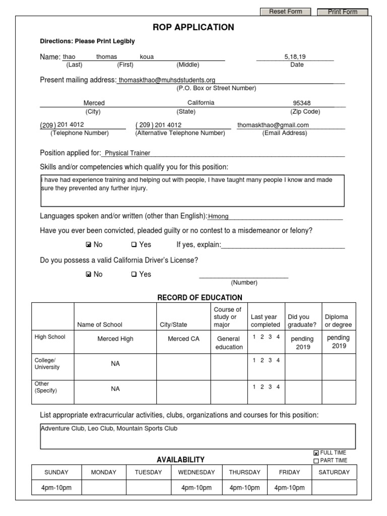 ROP Application Form Template | PDF | Violence
