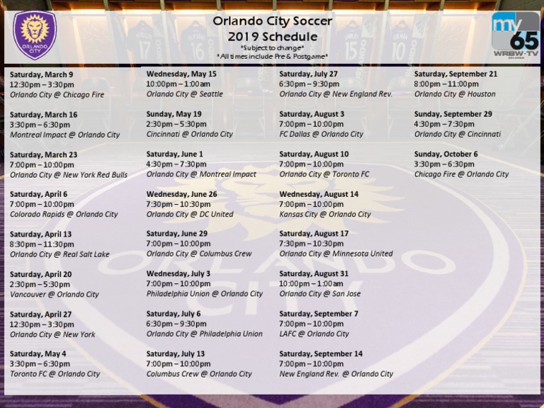 2019 Orlando City Soccer Schedule PDF Major League Soccer