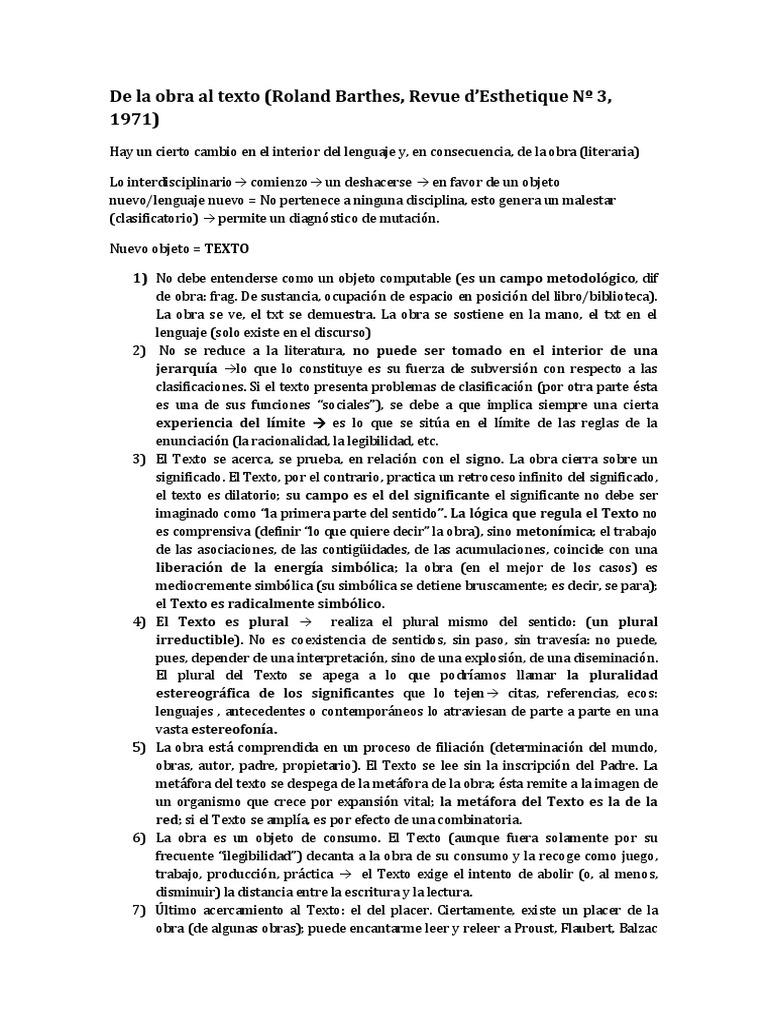 BARTHES - de La Obra Al Texto | PDF | Epistemología | Cognición