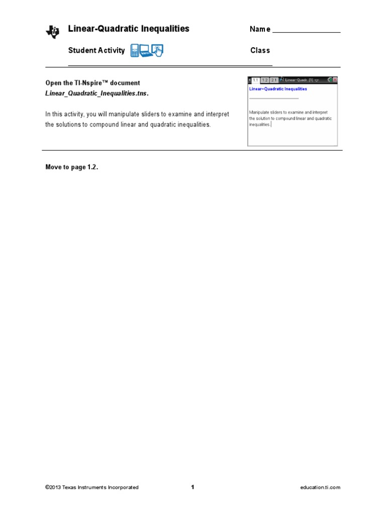 Linear-Quadratic Inequalities Student | PDF | Inequality (Mathematics ...