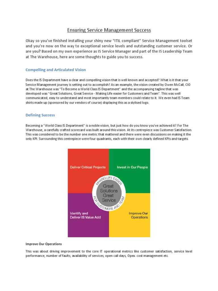 Service Management Success Strategies | PDF | Itil | Performance Indicator