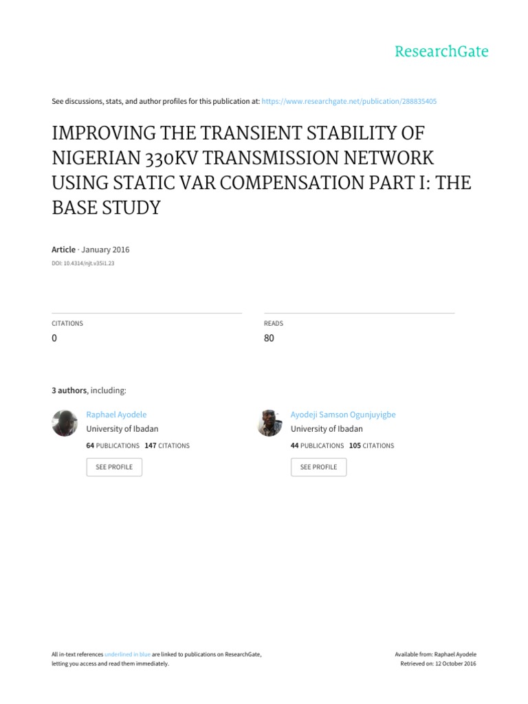 Improving The Transient Stability of Nigerian 330 KV Network Using SVC ...