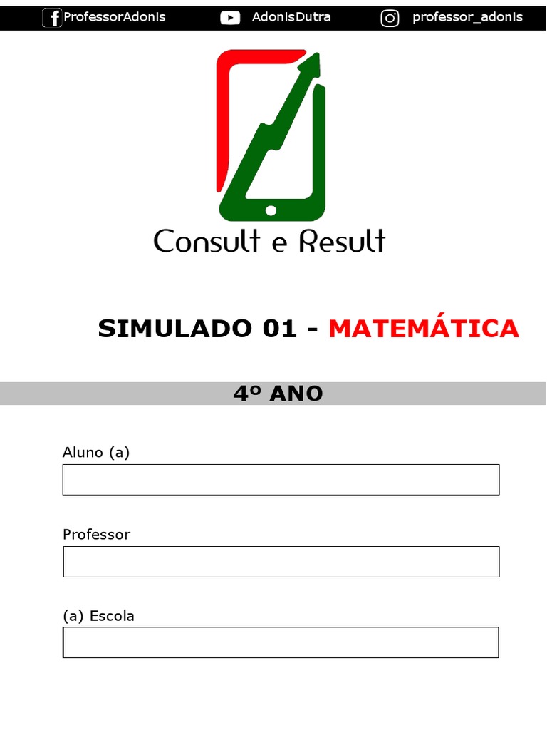 Simulado 01 - Matemática - 4º Ano (Blog Do Prof. Adonis) . | PDF | Moeda