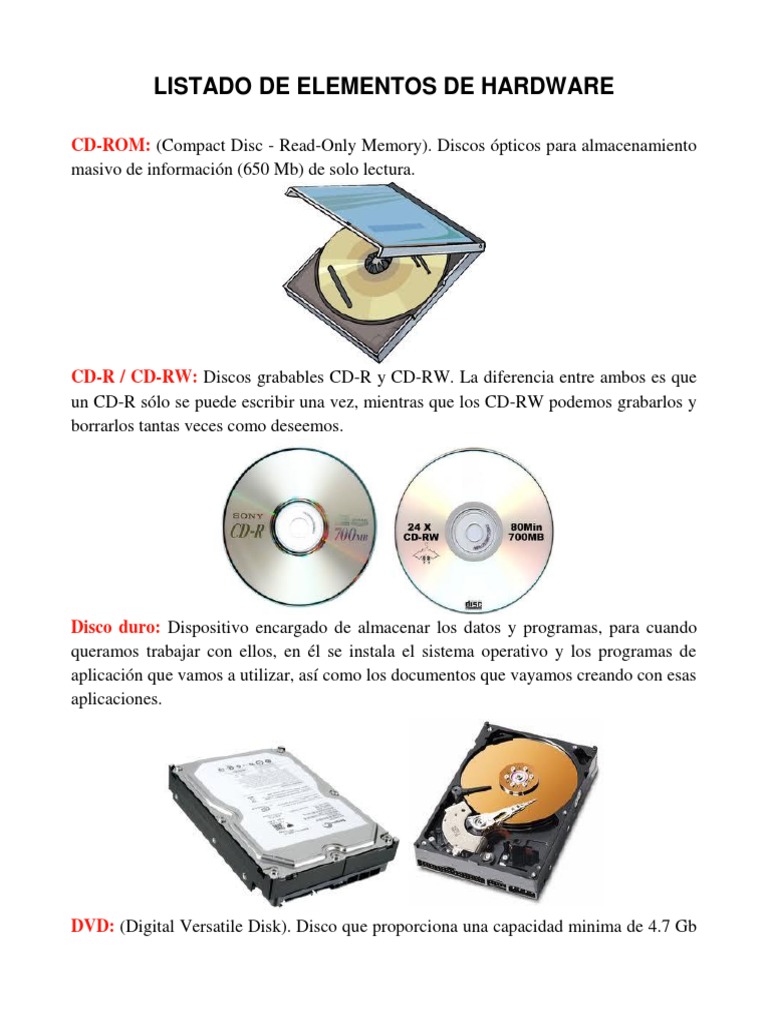 Lista de Elementos de Hardware | PDF | Hardware de la computadora ...