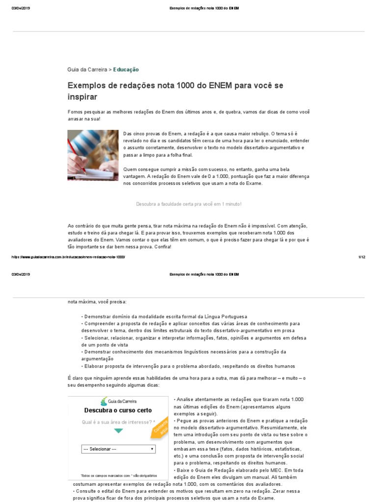 Exemplos de Redações Nota 1000 Do ENEM | Brasil | Publicidade