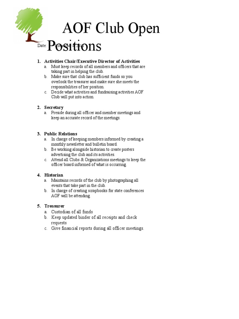 AOF Club Open Positions | PDF