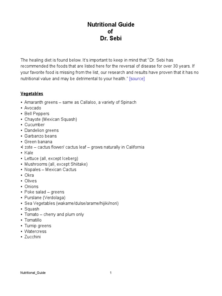 Nutritional Guide of Dr. Sebi: Vegetables | PDF | Leaf Vegetable | Fruit