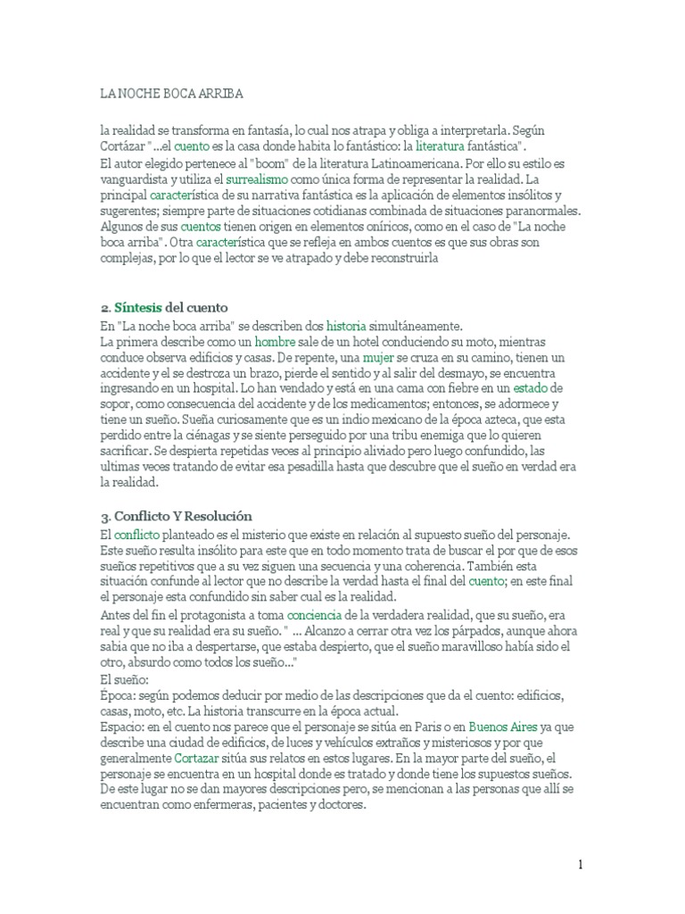 La Noche Boca Arriba de Julio Cortazar PDF Fantasía Sueño