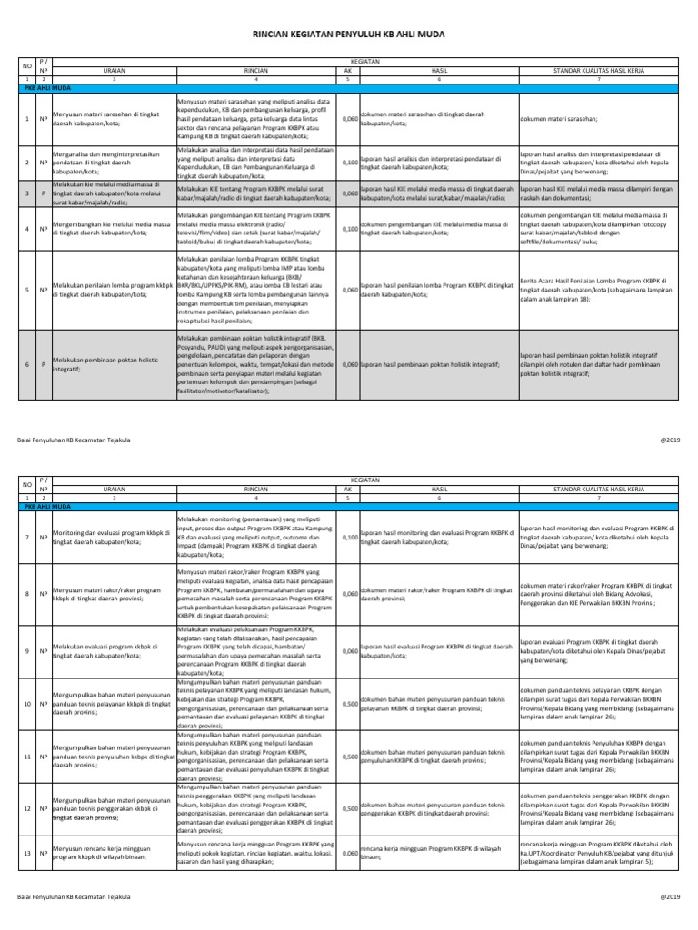 Rincian Kegiatan PKB Ahli Muda 2019 PDF | PDF