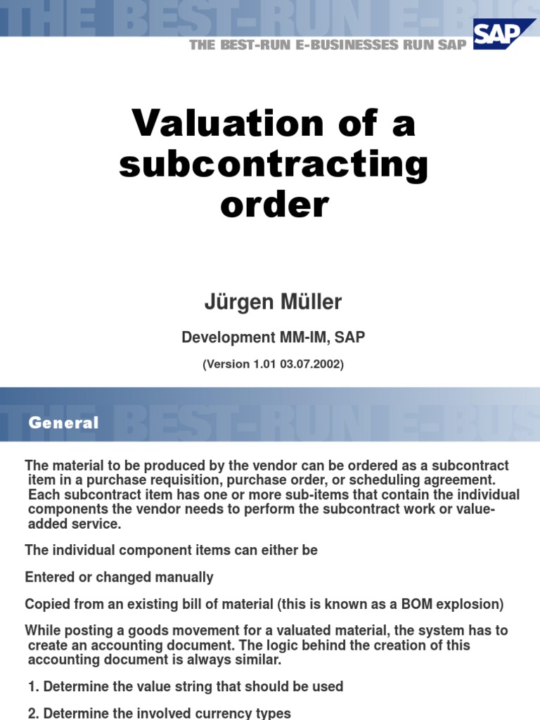 Subcontract Order Valuation in SAP | PDF | Invoice | Information ...