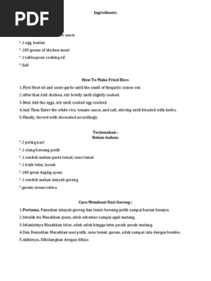 Cara Memasak Nasi Dalam Bahasa Inggris Docx Garlic Cuisine