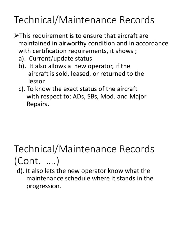 Aircraft Technical Records Overview | PDF | Aeronautics | Aircraft