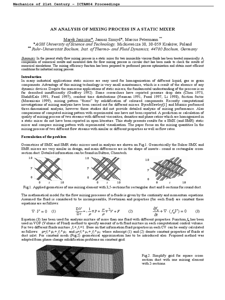 Mechanics of 21st Century ICTAM04 Proceedings Static Mixer Analysis ...