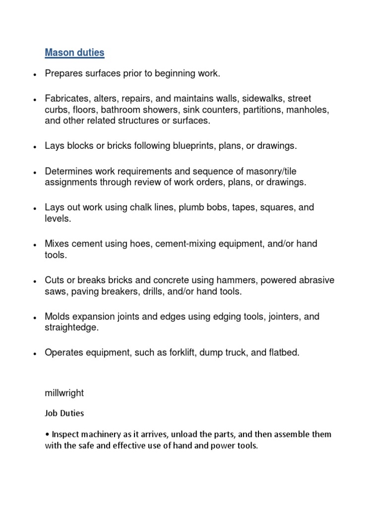 The Duties and Responsibilities of a Mason PDF Rivet Masonry