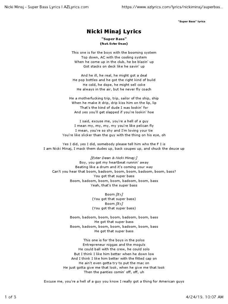 Nicki Minaj Super Bass Lyrics Recorded Music African American Music