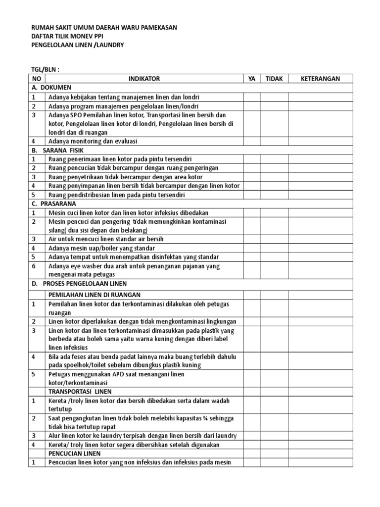 Daftar Tilik Linen Laundry PDF