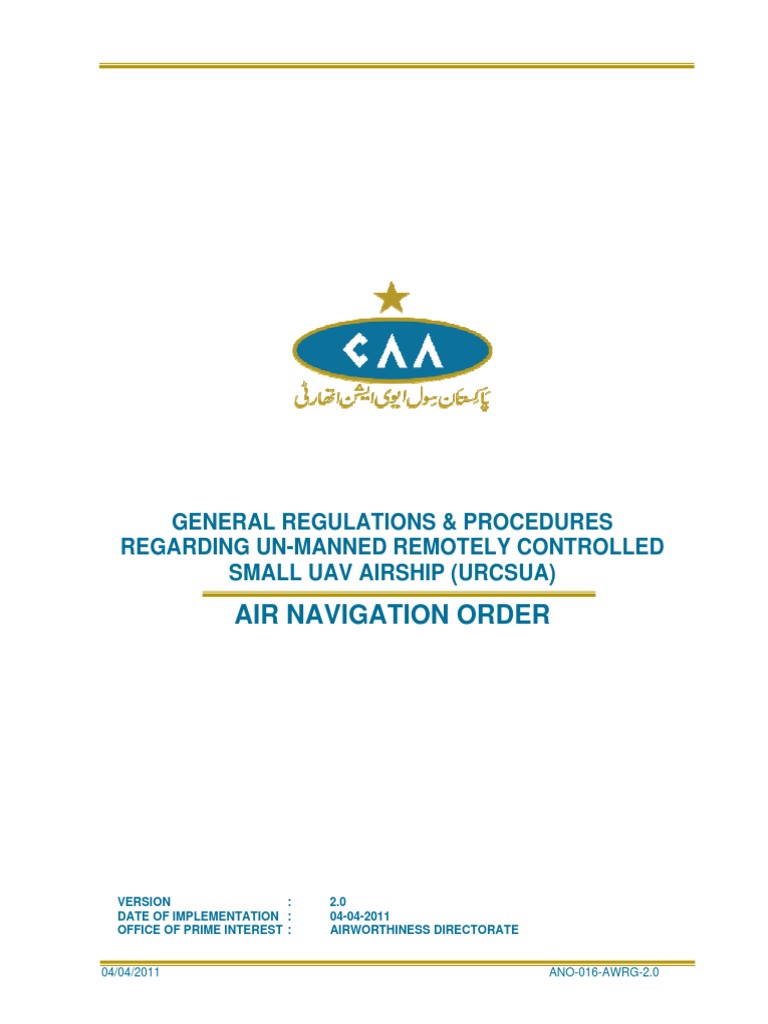 Regulations and Procedures for the Operation and Certification of Unmanned Remotely Controlled