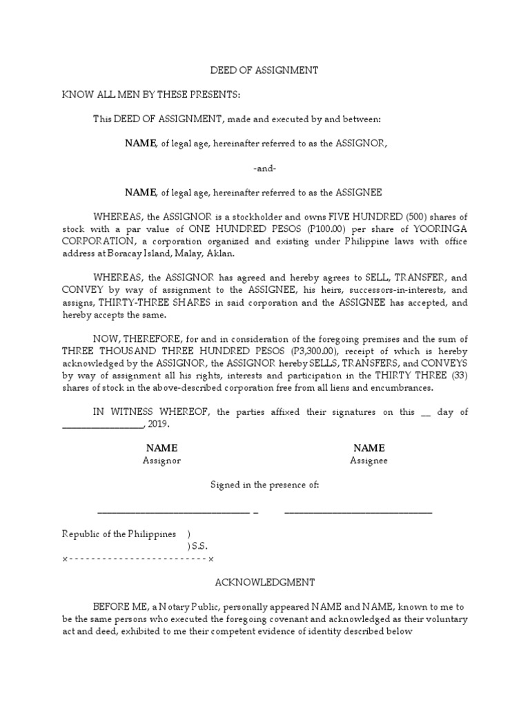 deed of assignment house