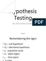 Hypothesis Testing: By: Janice Galus Cordova