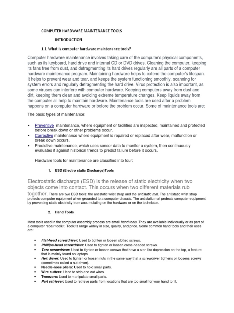 Computer Hardware Maintenance Tools | PDF | Electrostatic Discharge ...