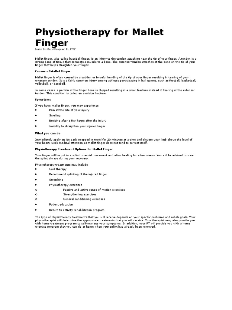 Physiotherapy For Mallet Finger | PDF | Self-Improvement | Science ...