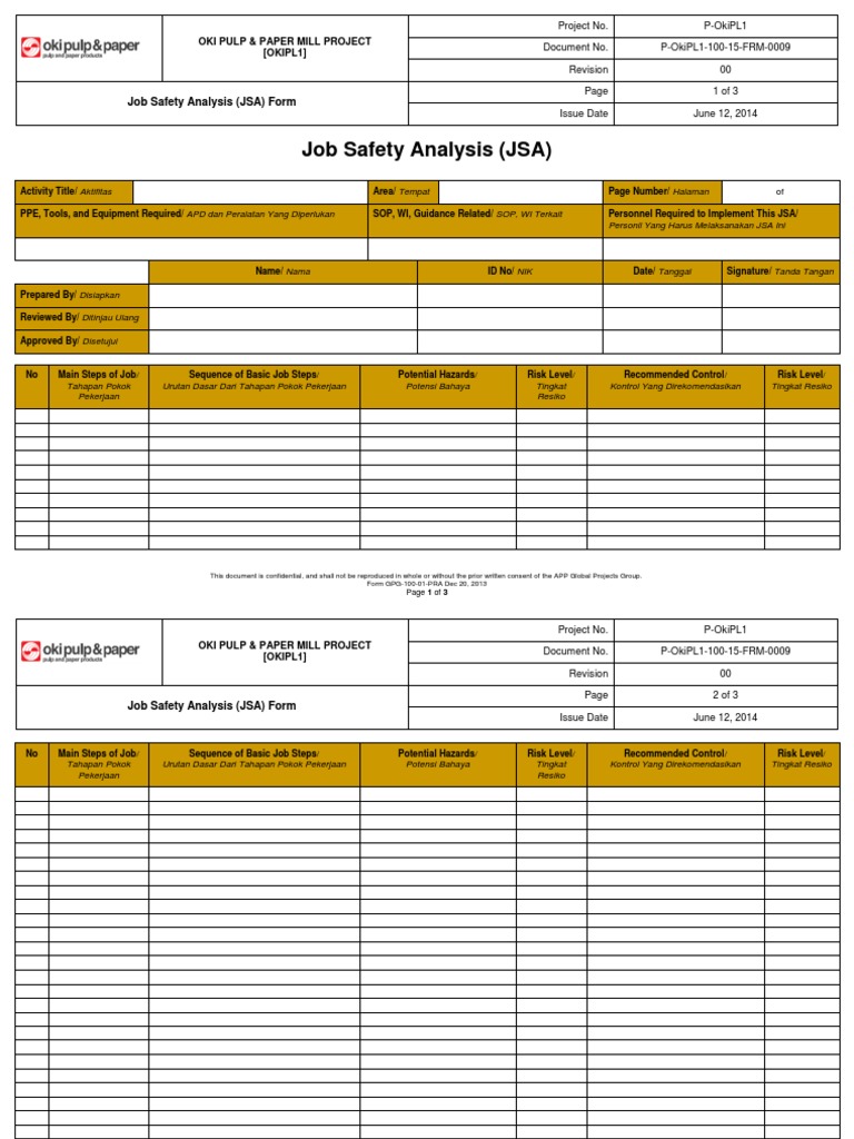 P OkiPL1 100 15 FRM 0009 Job Safety Analysis (JSA) | PDF | Futurology ...