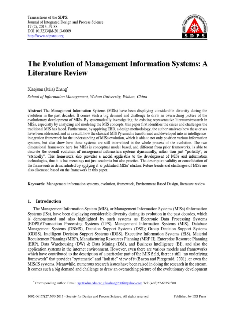 Zhang (2013) - The Evolution of MIS PDF | PDF | Information System ...