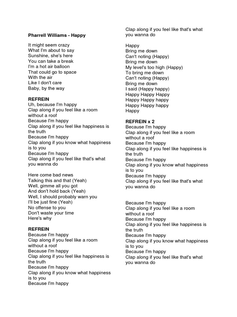 Pharrell Williams - Happy Lyrics | PDF