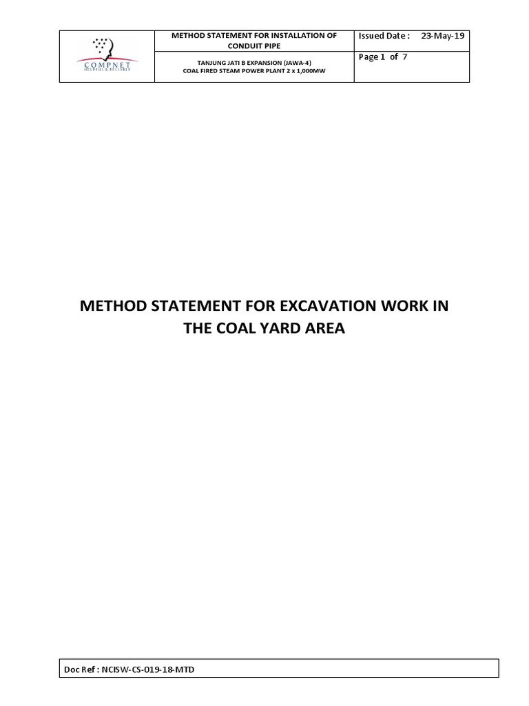 Method Statement For Excavation Work | PDF | Excavation (Archaeology ...