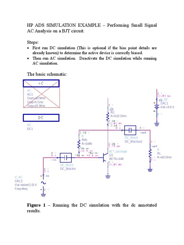 HP ADS SIMULATION EXAMPLE - Performing Small Signal AC Analysis On A ...