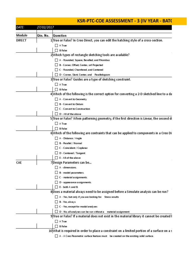 Creo Direct and Simulate Assessment Questions | PDF | Stress (Mechanics ...