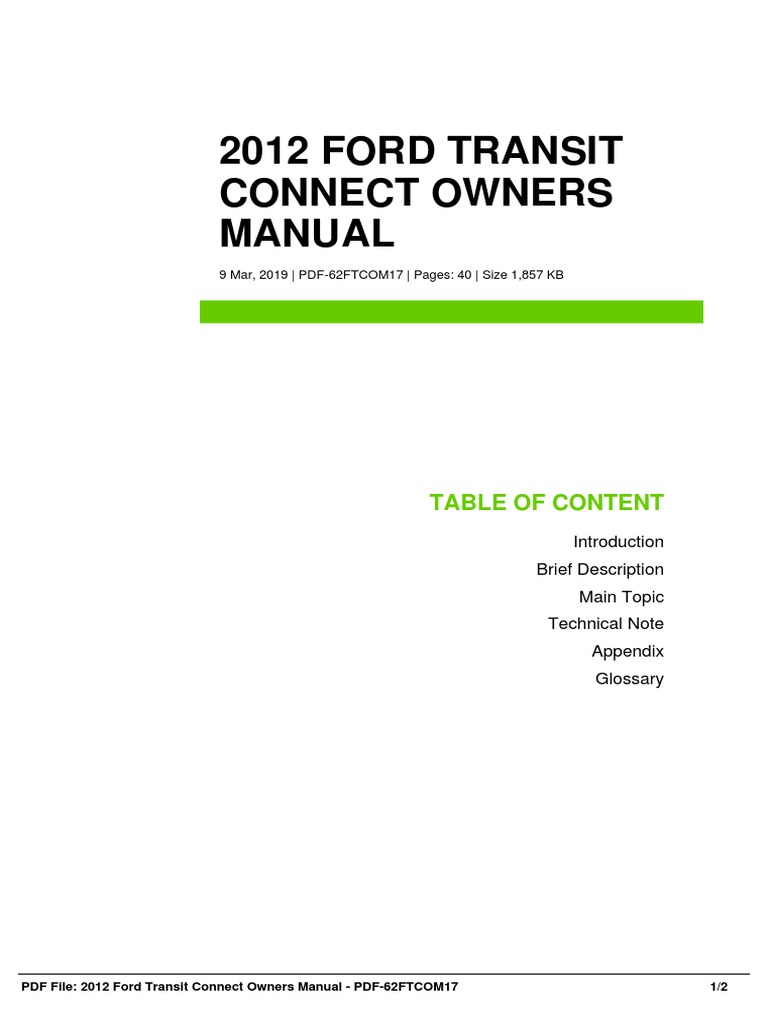 2012 ford transit connect owner's manual