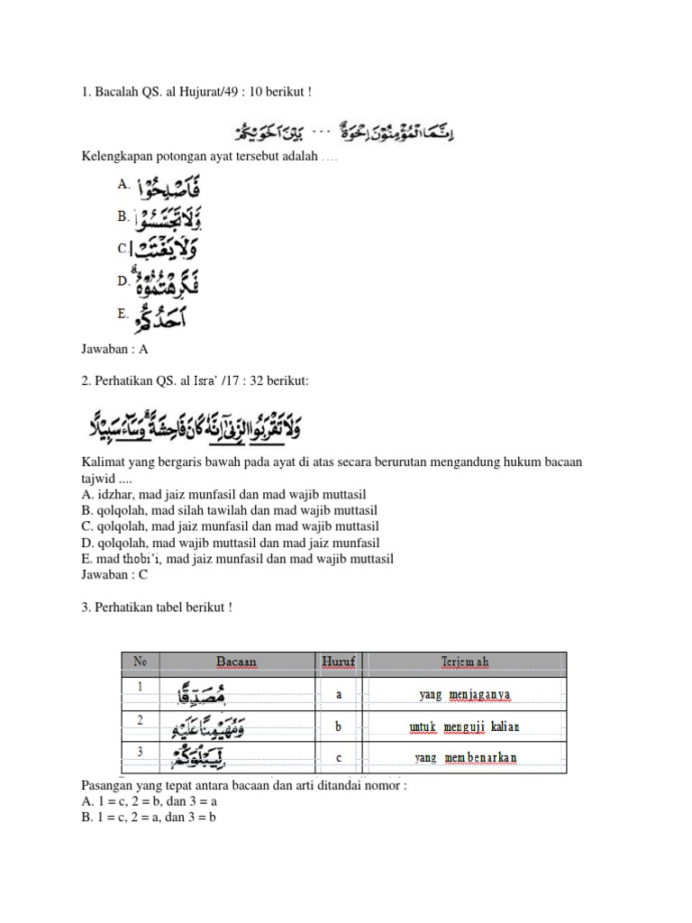Contoh Soal Usbn Pai