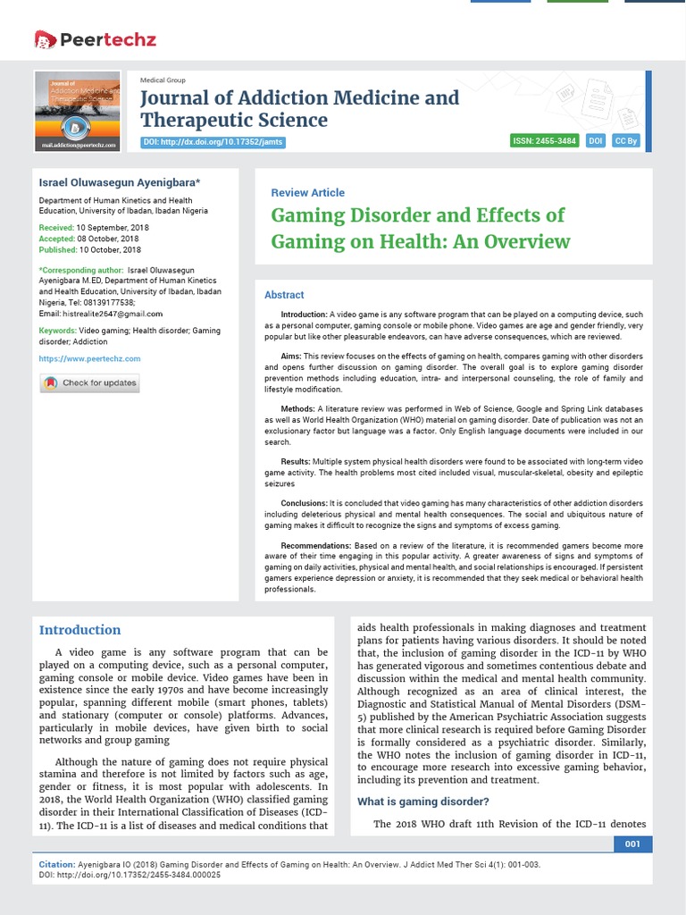 Gaming Disorder and Effects of Gaming On Health An Overview PDF