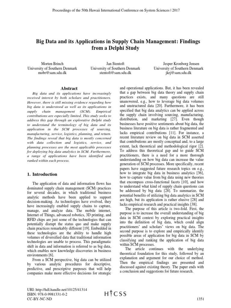 Big Data and Its Applications in Supply Chain Management: Findings From ...