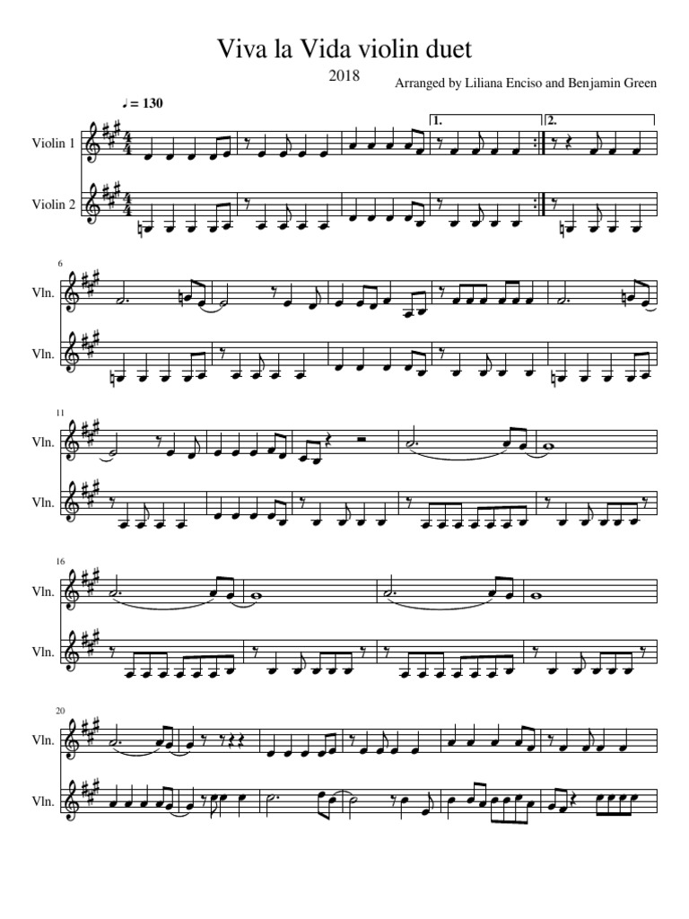 Viva La Vida Violin Duet PDF
