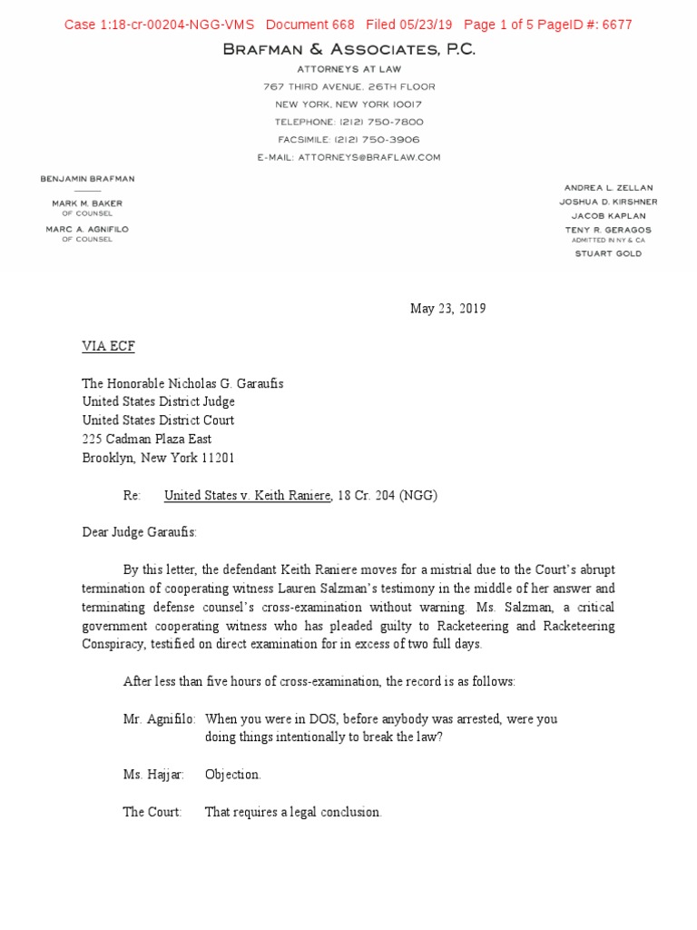 Raniere Motion For Mistrial | PDF | Confrontation Clause | Sixth ...
