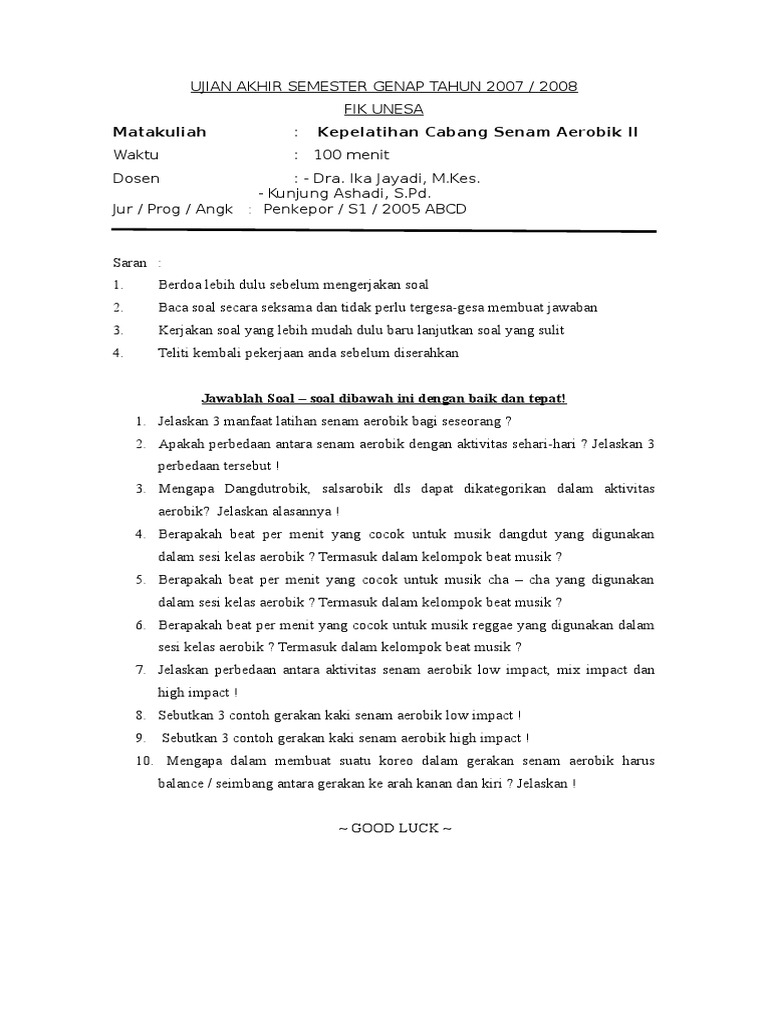 Soal Senam Aerobik Ii