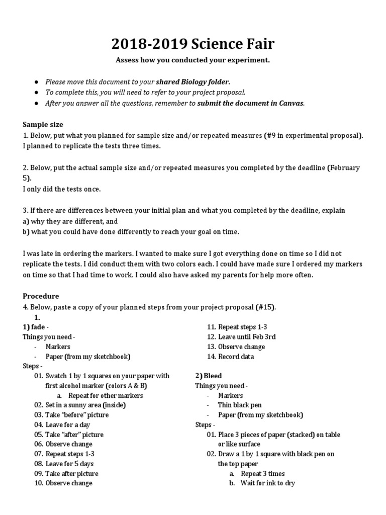 Science Fair Project Experiment Self-Assessment | PDF | Experiment | Paper