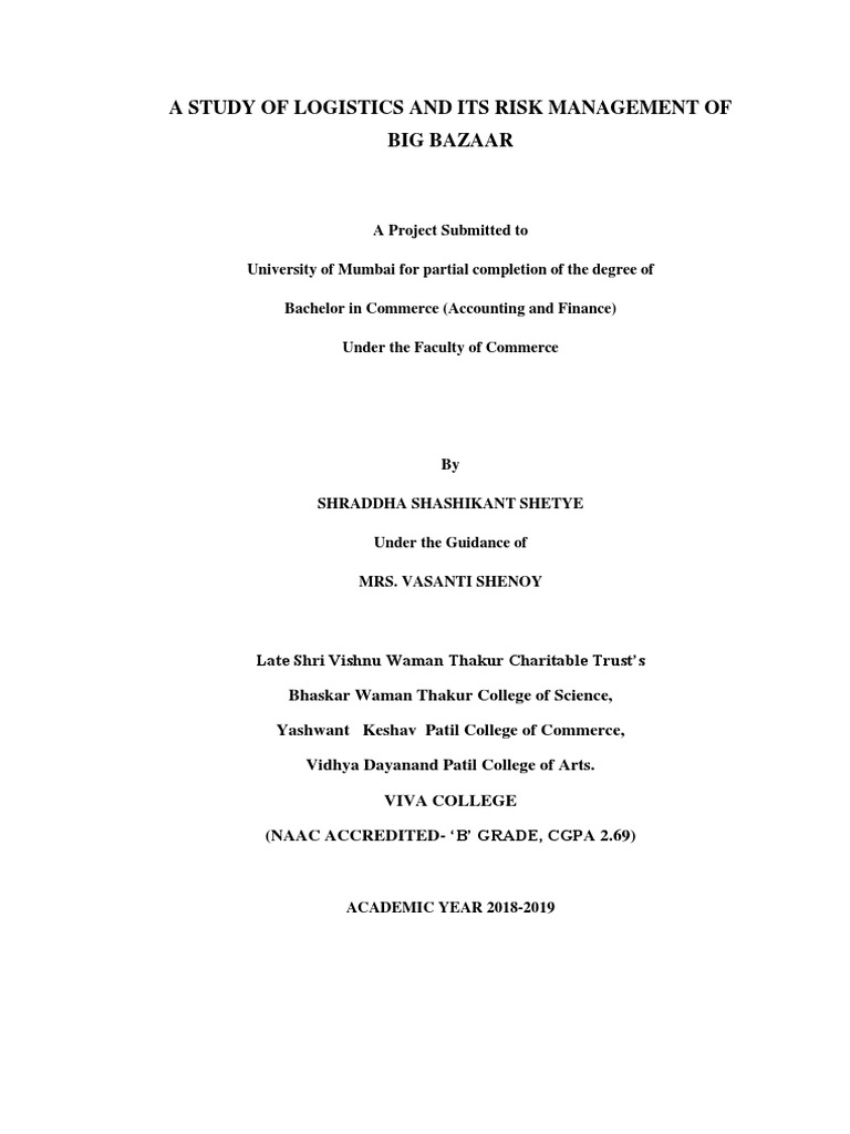 A Study of Logistics and It's Risk Management of Big Bazaar PDF | PDF ...