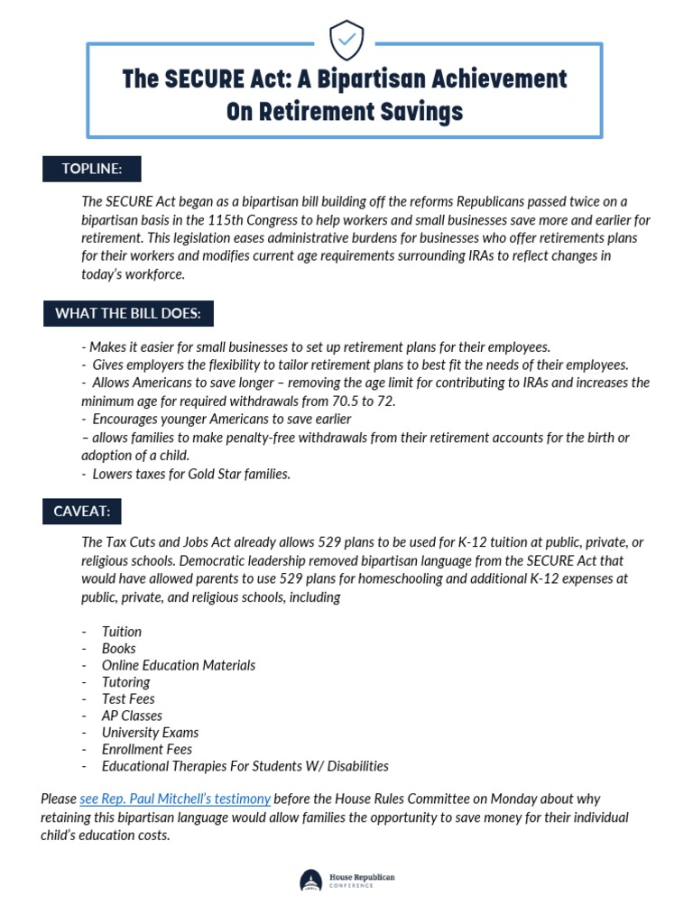 The SECURE Act: A Bipartisan Achievement On Retirement Savings | PDF