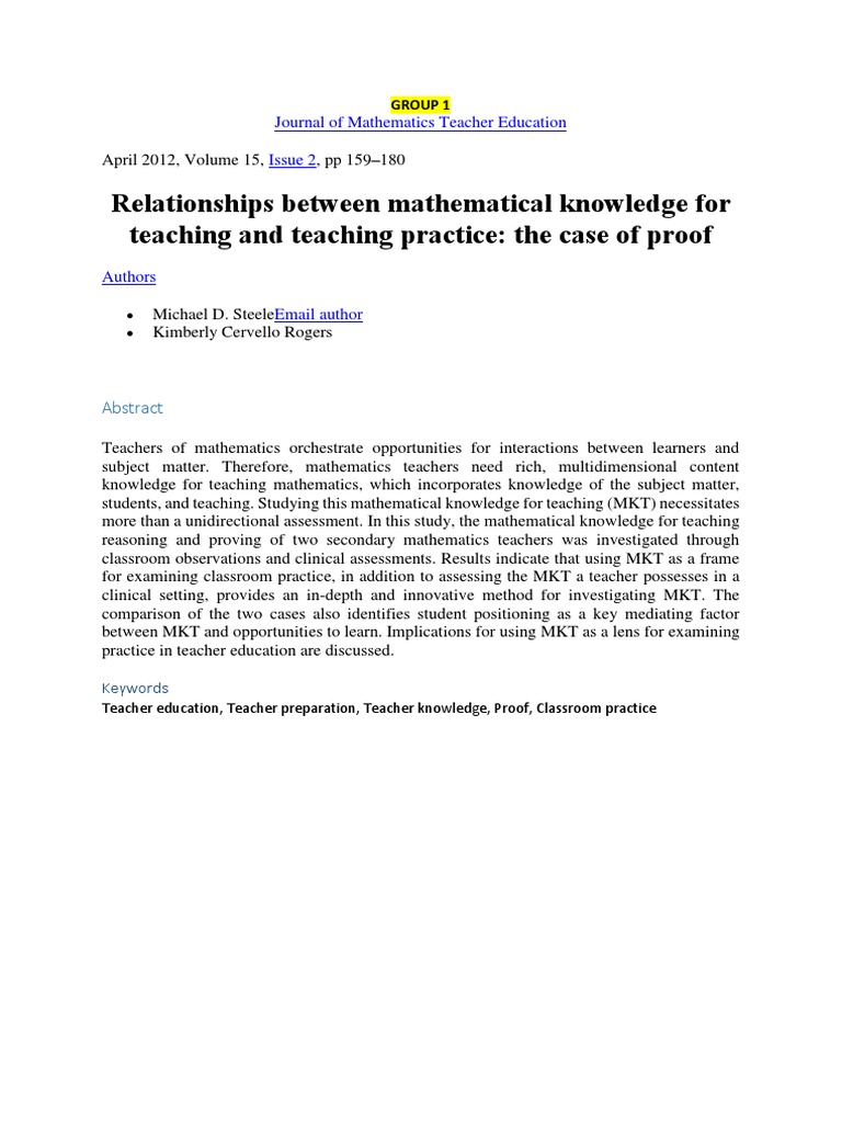 Relationships Between Mathematical Knowledge For Teaching and Teaching ...